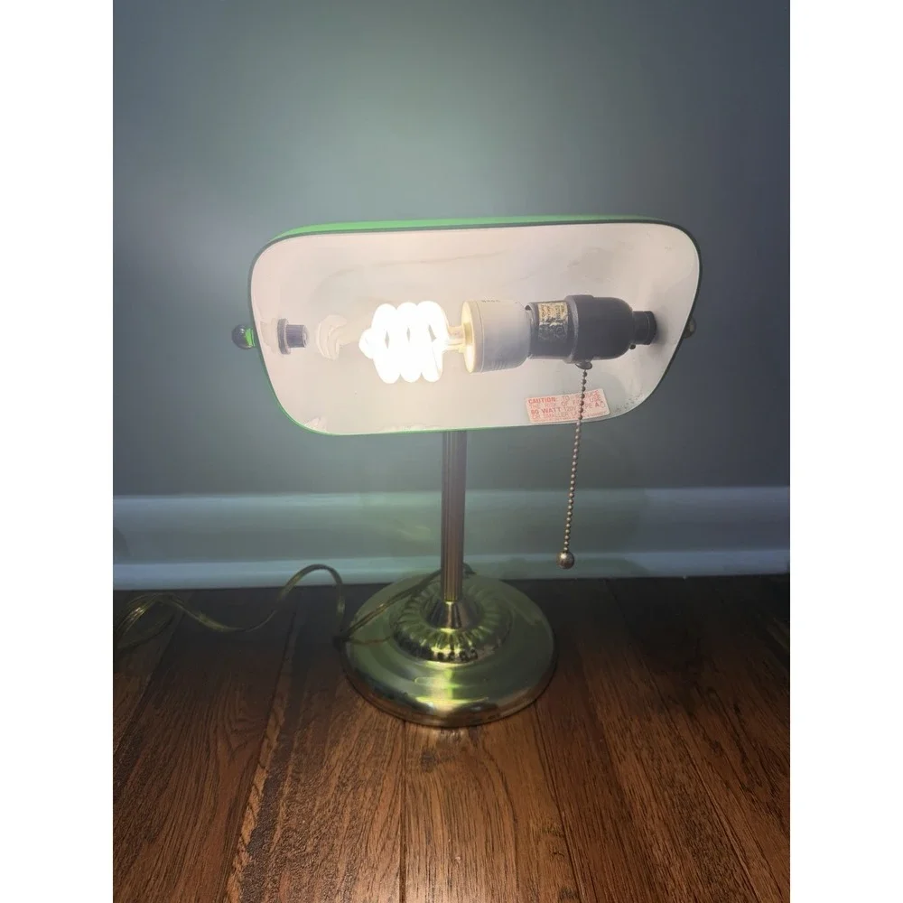 Vintage Underwriters Laboratories Portable Brass Bankers Desk Lamp Green MCM